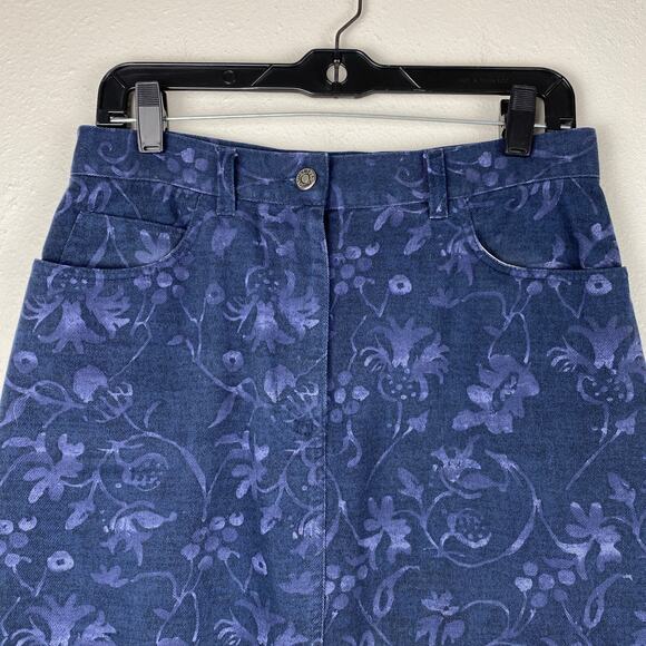 Vintage Jones Wear Sport Floral Denim Midi Skirt with Floral Painted Pattern 10 - Picture 4 of 8